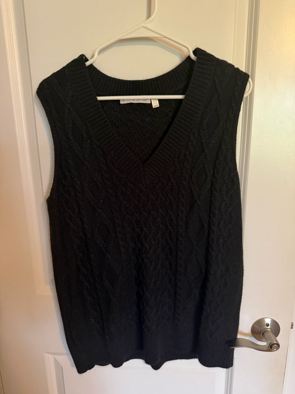 Sleeveless Black Cable Knit V-Neck Sweater Vest